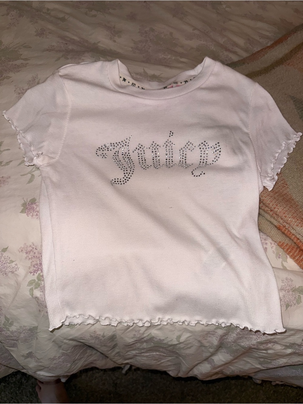 Juicy Couture x Forever 21 White Rhinestone Logo Tee Small